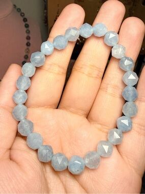 Aquamarine 8mm Star Cut Bracelet Genuine Gemstone Stretch Bracelet